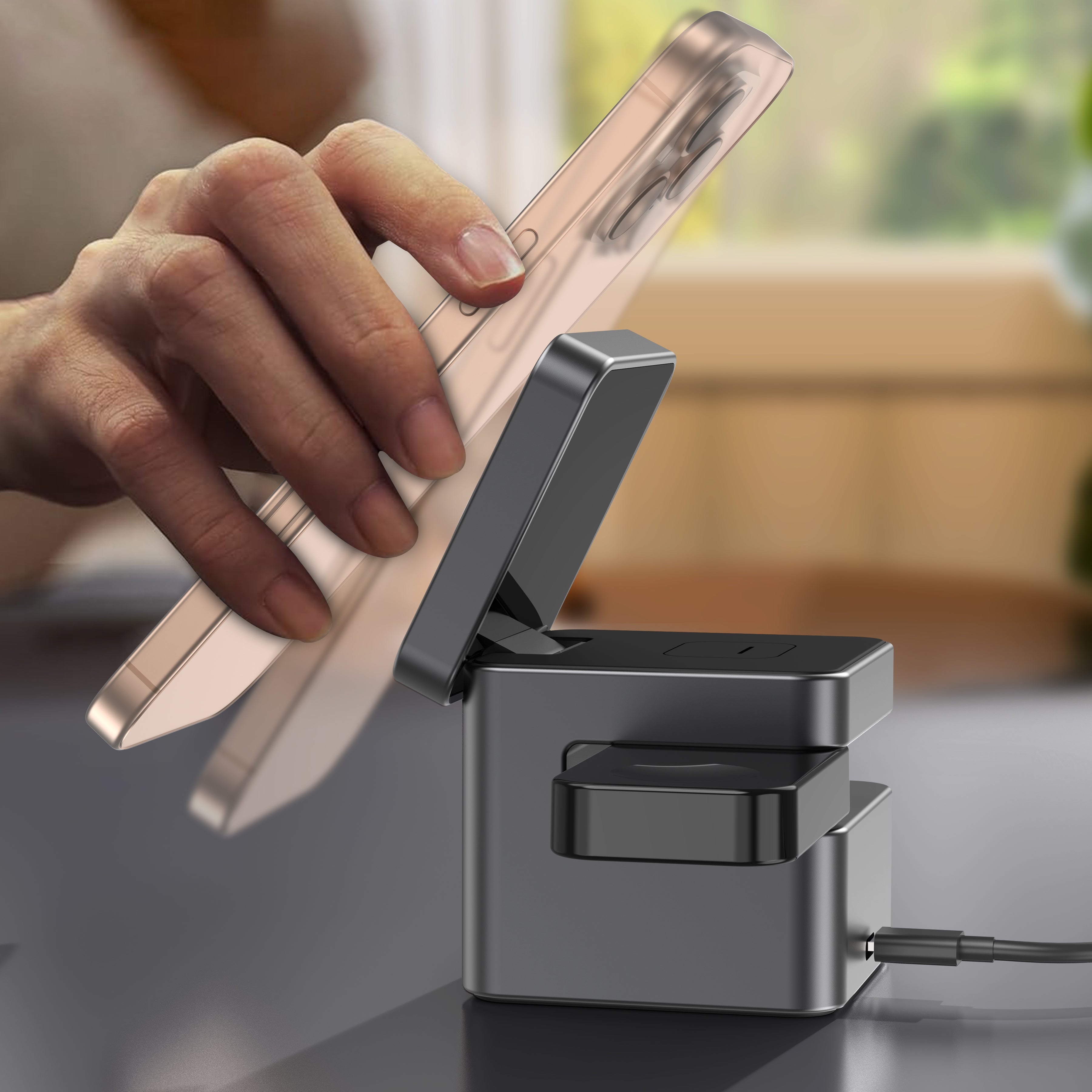 MagCube | 3-in-1 Aluminum Magnetic Wireless Charger (Qi2 Certified)