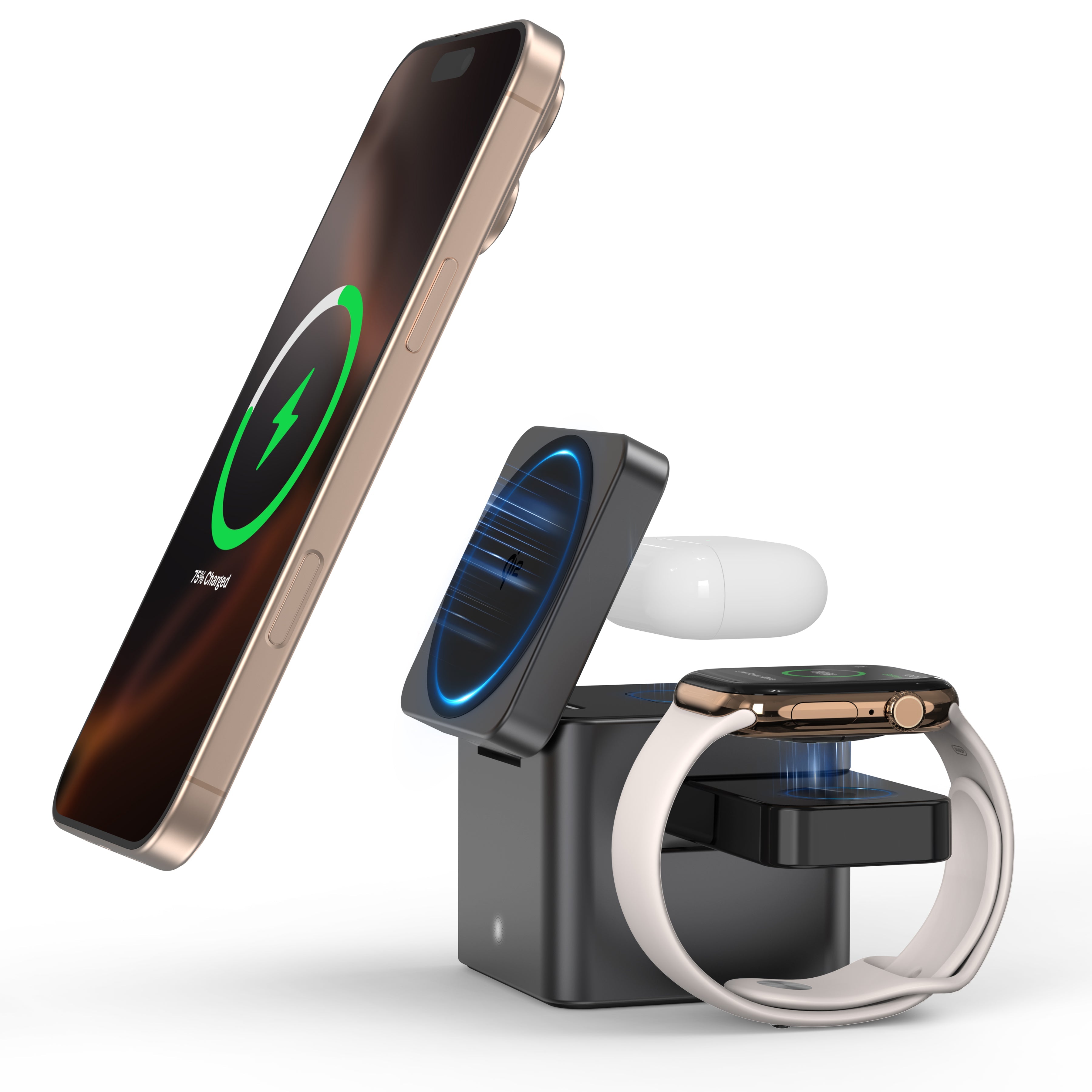 MagCube | 3-in-1 Aluminum Magnetic Wireless Charger (Qi2 Certified)