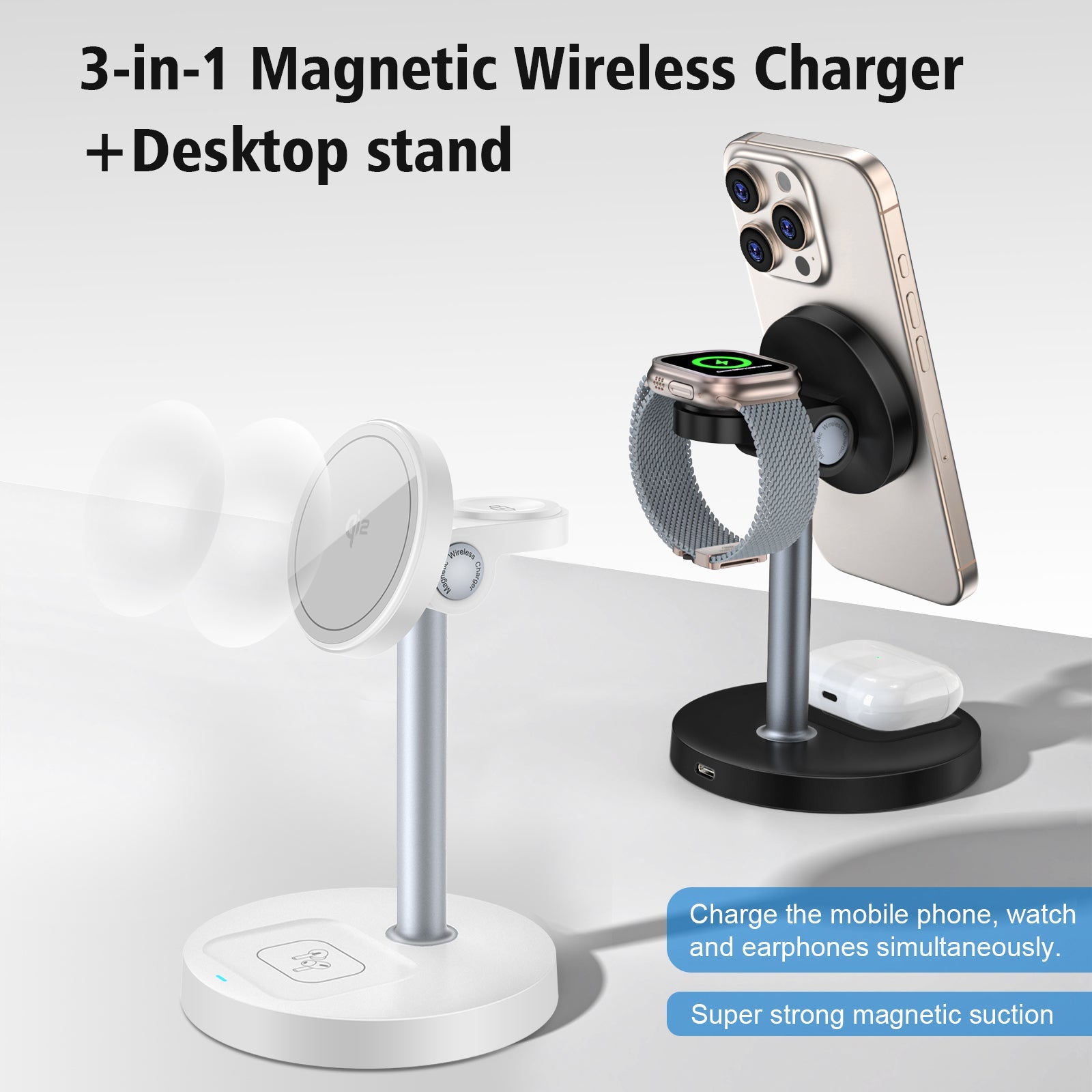 MagFlow | 3-in-1 Desktop Magnetic Wireless Charging Stand (Qi2 Certified)