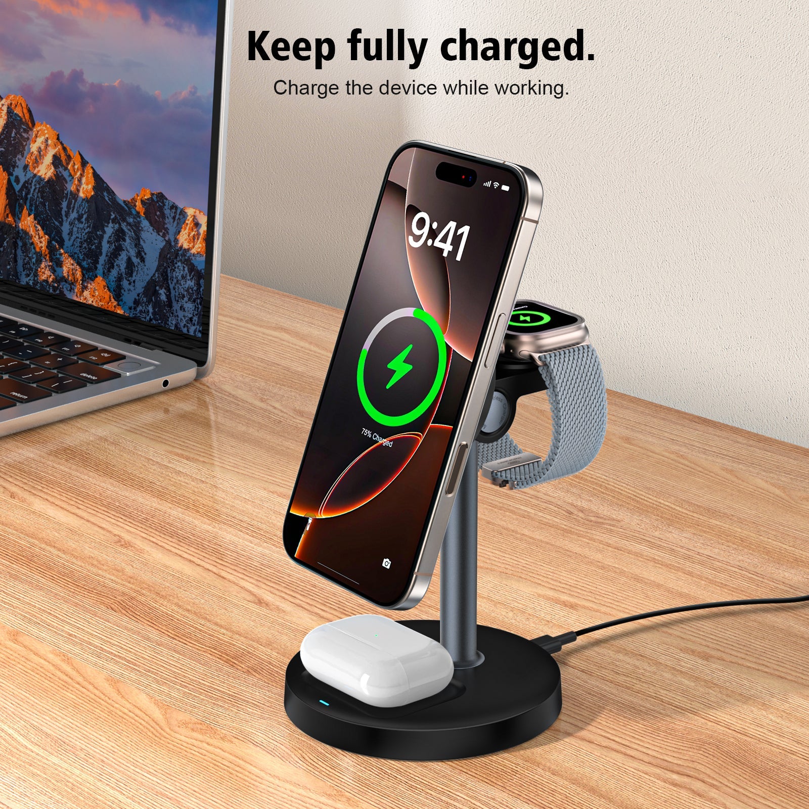 MagFlow | 3-in-1 Desktop Magnetic Wireless Charging Stand (Qi2 Certified)