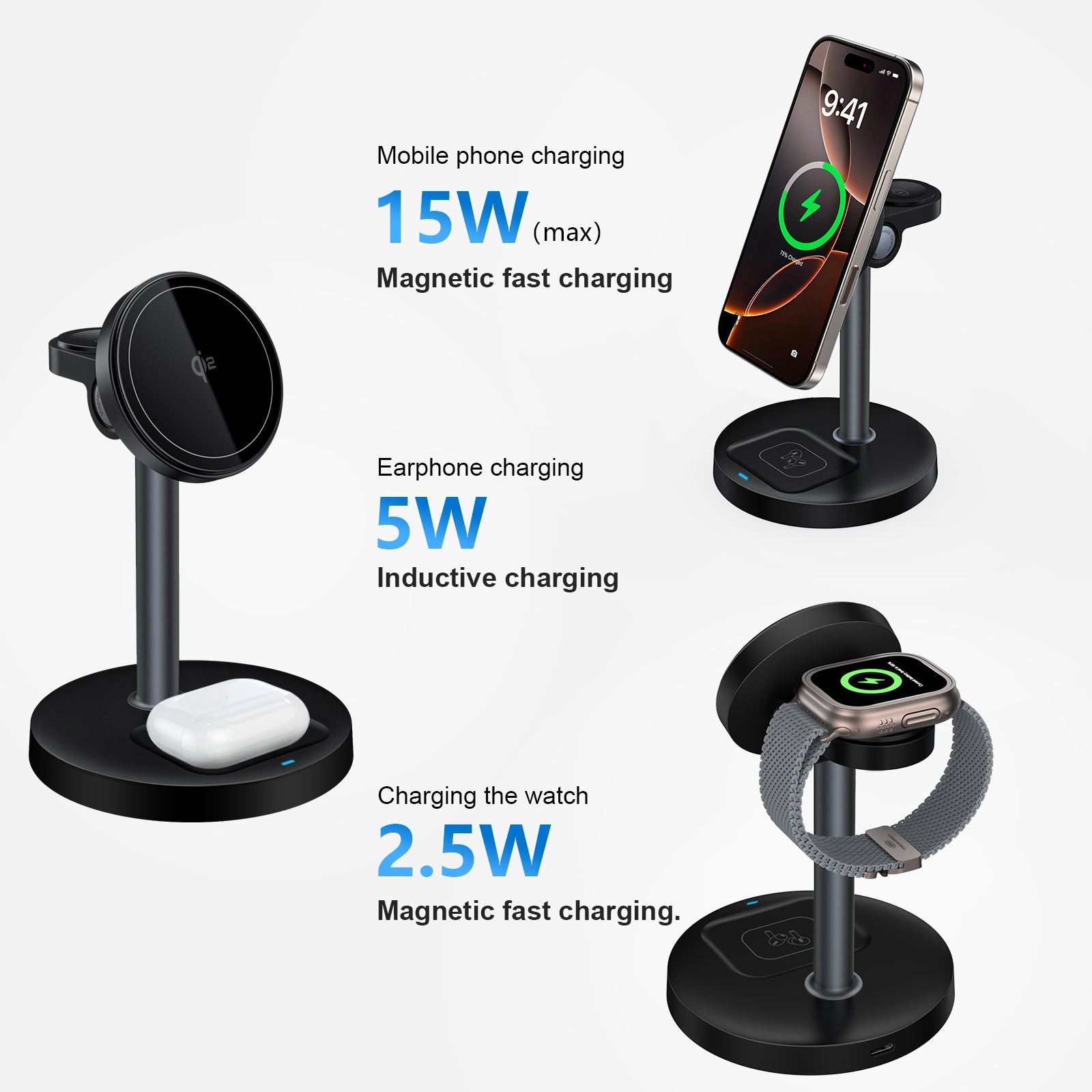 MagFlow | 3-in-1 Desktop Magnetic Wireless Charging Stand (Qi2 Certified)